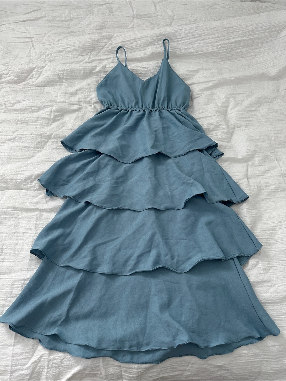 Blue Tiered Ruffle Dress